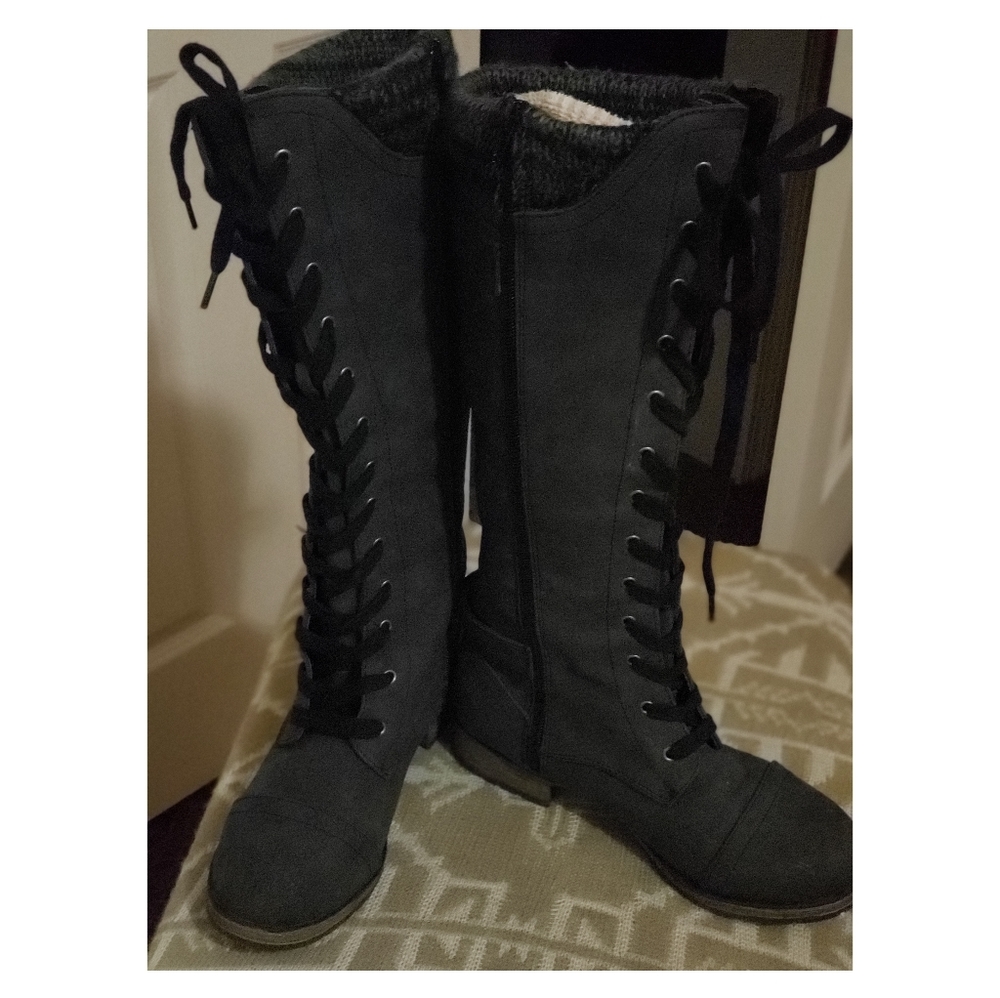 Grey Lace Up/Zippered Boots